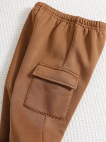 SHEIN 3pcs/Set Baby Boy/Girl Casual Cute Khaki Fleece Jacket Vest Outerwear, Khaki & Brown Striped Sweatshirt And Pants Set, Unisex Baby Clothes, Baby Winter Clothes, Halloween Costume Fall