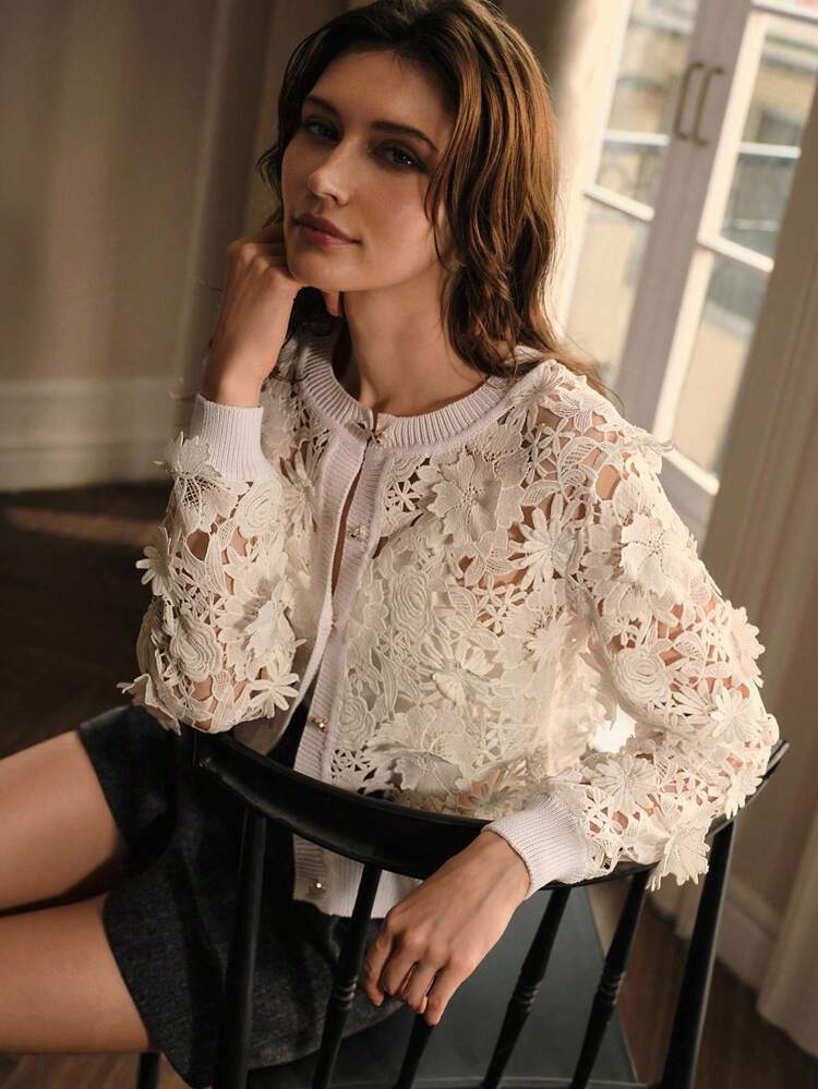 GUIPURE LACE BUTTON UP CARDIGAN