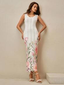 Anewsta Women's Elegant Jacquard Knitted Long Dress, Summer