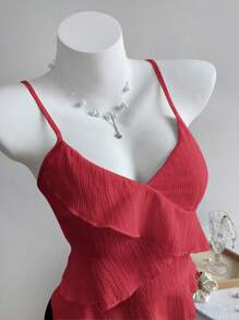 Elamini Camiseta sin mangas casual de mujer con volantes de unicolor para el verano