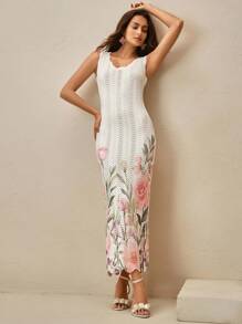 Anewsta Women's Elegant Jacquard Knitted Long Dress, Summer