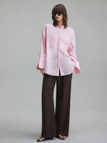 Ontre 2025年秋季新品，女士立领长袖衬衫，商务休闲，日常穿着，毕业，纽扣衬衫，教师衬衫，女士办公室服装，商务休闲女士 - 粉色 - 查看 4