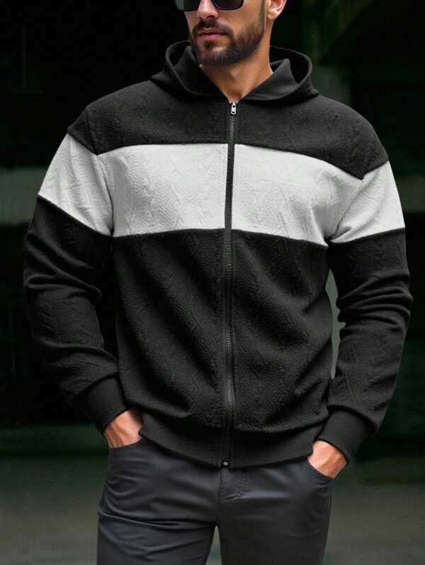 Manfinity Homme Bluza męska z kapturem i zamkiem błyskawicznym w kontrastowym kolorze, plus size, jesień