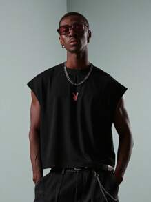 PLAYBOY X SUMWON 夏季节日肌肉背心兔子图案街头潮流都市时尚做旧印花复古风格男士背心 - 黑色 - 查看 2