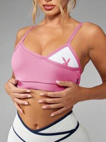 Missguided x Playboy Biustonosz sportowy z regulowanym paskiem, trening o dużym wpływie, fitness, joga, bieganie, odzież sportowa, odprowadzanie wilgoci, odzież aktywna - Różowy - Zobacz 6