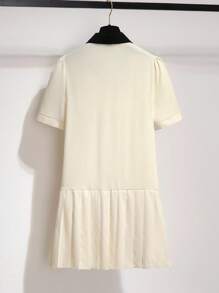 Franclia Women's Elegant College Style Color Contrast Bow Pleated Mini Dress Summer Dress Clothes For University