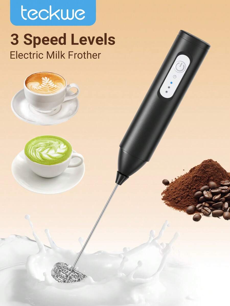 Teckwe 电动奶泡器，简约实用，多功能 - 黑色 - 查看 1