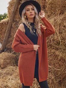 SHEIN Tall Tall Casual Versatile Solid Color Open Front Mid-Length Cardigan - Burnt Orange - View 3