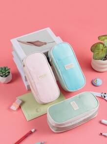 1Pc 10*25cm Large Capacity Canvas Zipper Pencil Bag Pencil Case, Student Study Supplies Office Supplies, Expandable Pencil Case Storage Bag, Multi-Functional Creative Student Gift Cosmetic Bag Travel Bag Back To School, Six Colors Optional,Back To School,School Supplies - Multicolor - View 2