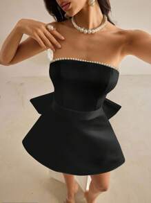 Vowa Elegant Luxury Oversized Bow Collar Beaded Strapless, Suitable For Wedding, Events, Bachelorette Party, Holiday, Ball