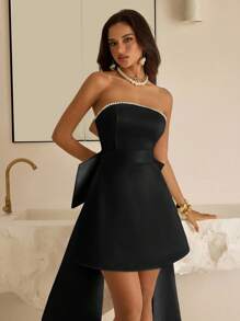 Vowa Elegant Luxury Oversized Bow Collar Beaded Strapless, Suitable For Wedding, Events, Bachelorette Party, Holiday, Ball