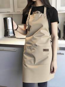 1 件装厨房防水防油围裙，带口袋围裙，涤纶防污厨房围裙，适用于家庭、餐厅、工艺、花园、烧烤、学校、咖啡馆的烹饪围裙，男女通用围裙（卡其色）圣诞节节日礼物 - 卡其色 - 查看 2
