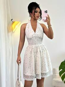 Rafferiza Damen V-Ausschnitt Lässig Elegant Neckholder Kleid, Frühling/Sommer Neuerscheinung - Aprikosenfarben - Übersicht 5