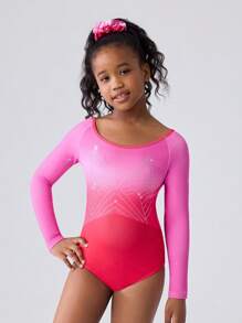 SHEIN 青少年女孩体操和芭蕾舞高弹亮片渐变色长袖紧身衣舞蹈服运动服表演服，适合所有季节 - 彩色 - 查看 4