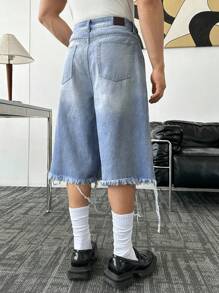 ESTAVOR 男士休闲时尚短款牛仔短裤 - 淺藍色 - 查看 3