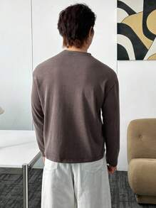 ESTAVOR 男士立领长袖针织毛衣，适合秋季 - 咖啡棕 - 查看 4