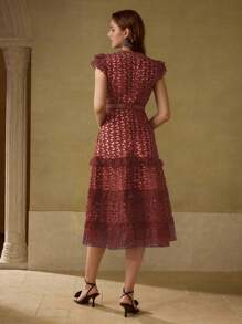 MOTF PREMIUM VESTIDO CON VOLANTES DE ENCAJE DE CONTRASTE - Burdeos - Ver 2