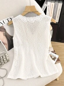 Franclia Women's Sleeveless V-Neck Lace Patchwork Textured Elegant Tank Top Clothes For University