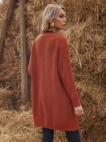 SHEIN Tall Tall Casual Versatile Solid Color Open Front Mid-Length Cardigan - Burnt Orange - View 2