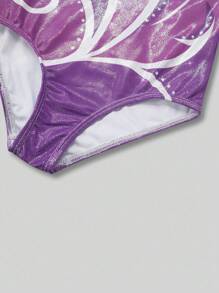 SHEIN Young Girls Activewear Purple Ombre Shiny Leotard, Long Sleeve Bodysuit, Suitable For All Seasons, Training & Competition Fall Winter