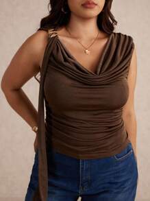 Elaquor 大码女式纯色荷叶边垂领时尚衬衫