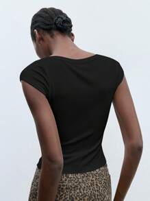 Maija 女士休闲纯色修身T恤，百搭上衣，适合外出、商务、学校、办公室穿着，秋季 - 黑色 - 查看 2