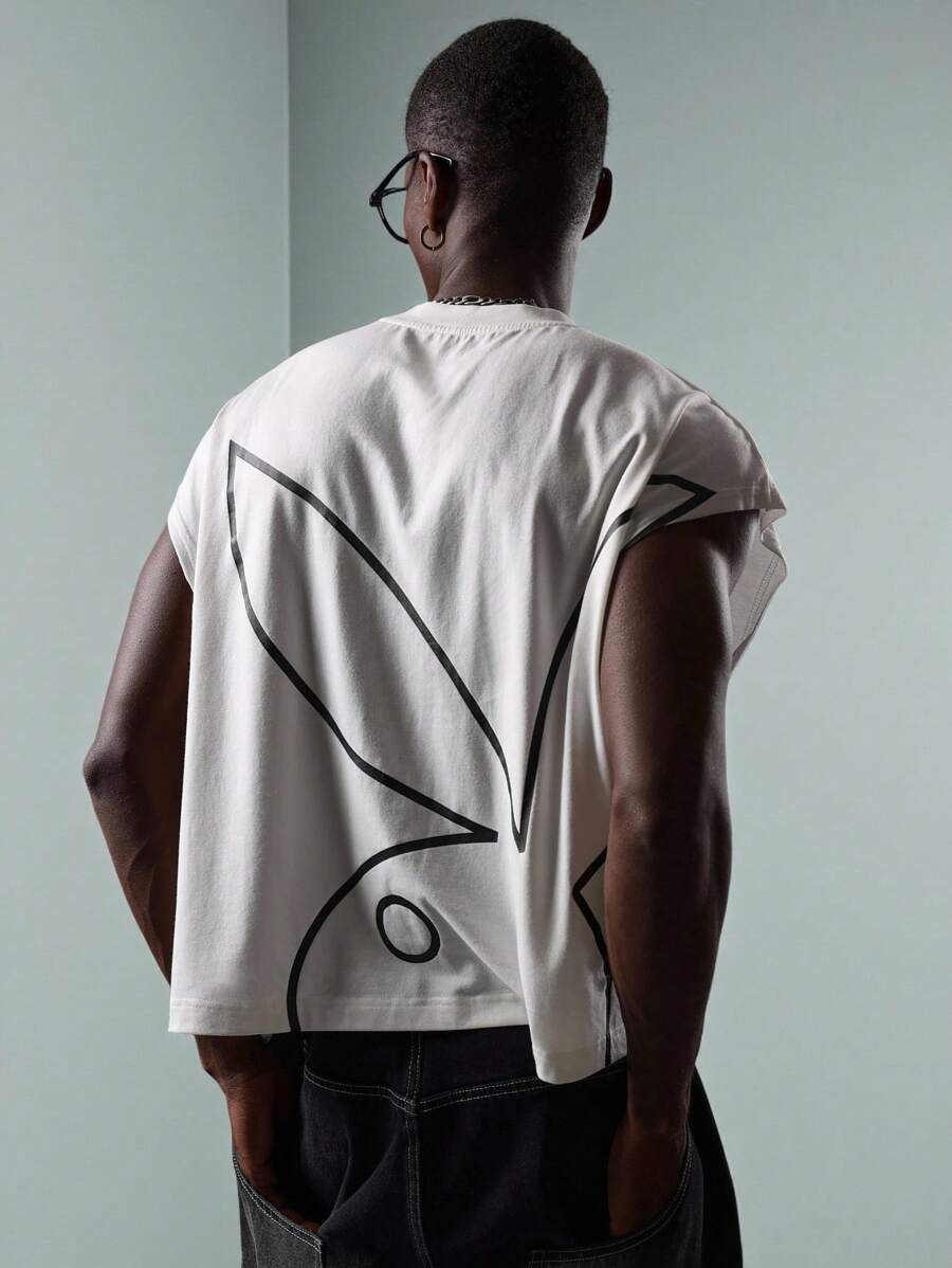 PLAYBOY X SUMWON 图案背心 无袖肌肉T恤 夏季节日街头服饰 兔子印花 现代都市休闲背心 - 白色 - 查看 1