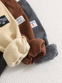 SHEIN 6 件套男婴/女婴可爱字母印花长袖连帽卫衣和男孩慢跑裤套装，中性婴儿服装，男婴冬装 - 彩色 - 查看 3