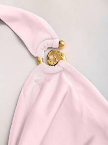 Sweetra Women's Fashionable Halter Neck Metal Decor Slim Fit Jumpsuit, Casual For Daily, Commuting, Summer Season - Pink - View 3