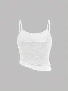 SHEIN 青少年女孩休闲简约舒适不对称下摆短款上衣和美人鱼下摆短裙两件套 - 白色 - 查看 5