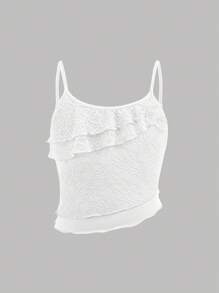 SHEIN 青少年女孩休闲简约舒适不对称下摆短款上衣和美人鱼下摆短裙两件套 - 白色 - 查看 6