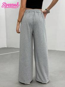 1pc Teen Girl Loose Wide Leg Sweatpants With Buttons Fall Winter - Grey - View 2