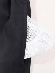 Manfinity Swimmode Men's Palm Tree Print Drawstring Waist Pocket Beach Shorts, Suitable For Summer Men Black Swim Trunks Black Swim Shorts With Palm Trees - Black - View 3