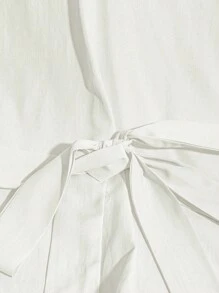 Franclia 优雅通勤纯色荷叶边下摆衬衫，适合大学穿着 - 杏色 - 查看 6