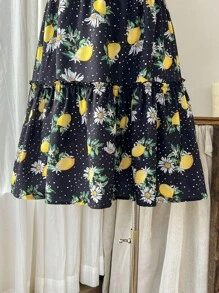 Comfortcana Vestido A-line casual de verano de talla grande con estampado de lunares y limones coloridos con lazo - Multicolor - Ver 5