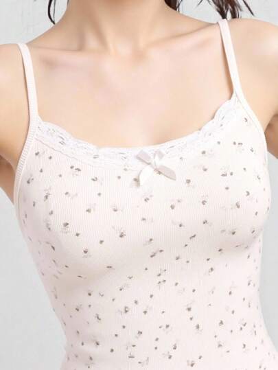 Tween Girl' Lace Patchwork Ditsy Floral Camisole Underwear, Simple And Fashionable Design