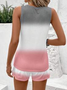 EMERY ROSE 2pcs/Set Plus Size Sleeveless Shorts, Casual Gradient Striped Print Pattern, Suitable For Outdoor Holiday, Spring/Summer,Two Piece Set Women Suitable For Going Out