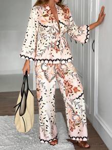 Women, Two Set, Suit, Kimono, Pant, All Over Print, Comfortable, Boho Long Slevee, - Multicolor - View 4