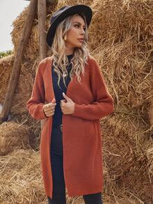 SHEIN Tall Tall Casual Versatile Solid Color Open Front Mid-Length Cardigan - Burnt Orange - View 5