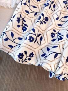 Franclia 2件套 女式夏季休闲印花流苏边吊带背心和短裤 大学校园服装 - 彩色 - 查看 7