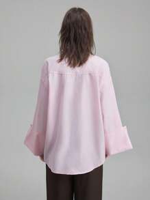 Ontre 2025年秋季新品，女士立领长袖衬衫，商务休闲，日常穿着，毕业，纽扣衬衫，教师衬衫，女士办公室服装，商务休闲女士 - 粉色 - 查看 3