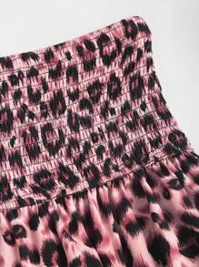 SHEIN PETITE Bộ 2 chân váy xếp nếp nhiều lớp không dây họa tiết da báo mùa xuân/hè cho nữ nhỏ nhắn - Hồng - Xem 3