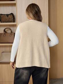 SHEIN CURVE+ Plus Size Casual Everyday Spur Embroidery Button Cardigan Sweater Vest In Fall/Winter