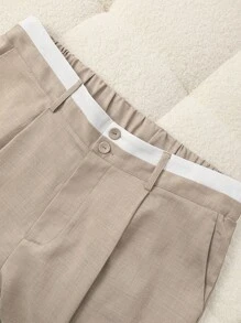 GlowEve CURVE Quần ống đứng cạp chun màu tương phản cỡ lớn cho nữ thường ngày - Màu Khaki - Xem 7