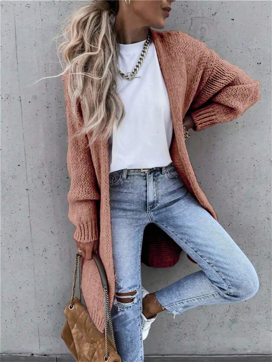 SHEIN LUNE Cárdigan suelto de hombros caídos de unicolor casual