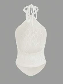 Chiquease Áo len đan hở lưng gợi cảm phong cách châu Âu và Mỹ mới 2025 cho nữ - trắng - Xem 2