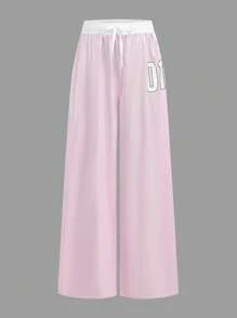 SHEIN Tween Girl Clothes  Tween Girls With Relaxed Fit And Sporty Style Lightweight Polyester Pink Straight Leg Pants For Tween Girls With Sporty Style, Back To School Clothes Girls, Pink Sweatpants Wide Leg Sweatpants Y2k Pants Track Pants Fall Winter - Pink - View 4