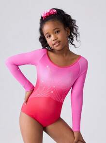 SHEIN 青少年女孩体操和芭蕾舞高弹亮片渐变色长袖紧身衣舞蹈服运动服表演服，适合所有季节 - 彩色 - 查看 7