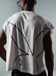 PLAYBOY X SUMWON 图案背心 无袖肌肉T恤 夏季节日街头服饰 兔子印花 现代都市休闲背心 - 白色 - 查看 5