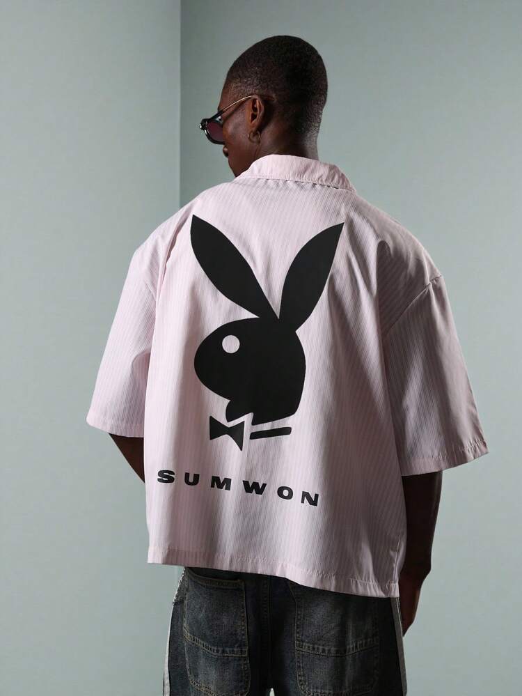 PLAYBOY X SUMWON Cotton Button Down Short Sleeve Oversized Shirt
